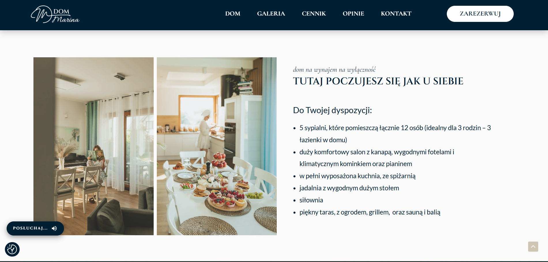 Sekcja strony Dom Marina prezentująca układ desktopowy