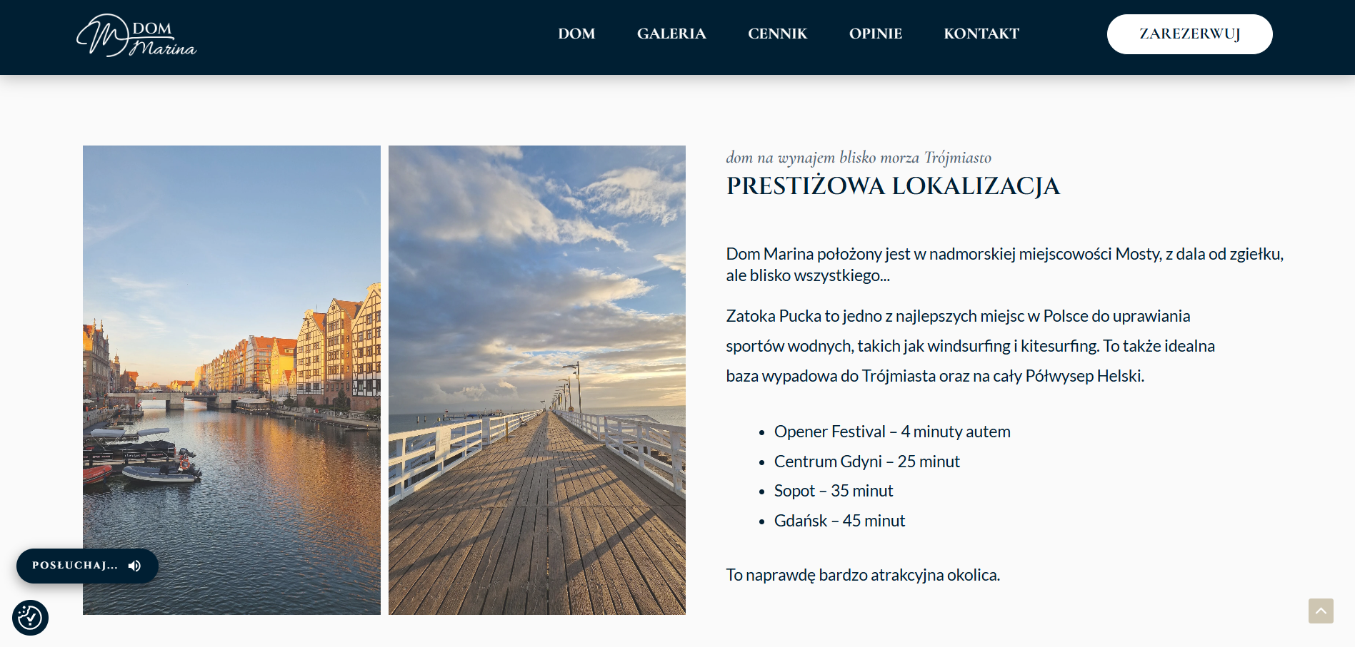 Fragment strony Dom Marina z dopracowanym układem sekcji