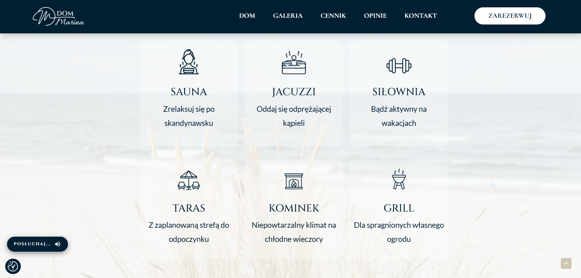Fragment strony Dom Marina z sekcją oferty