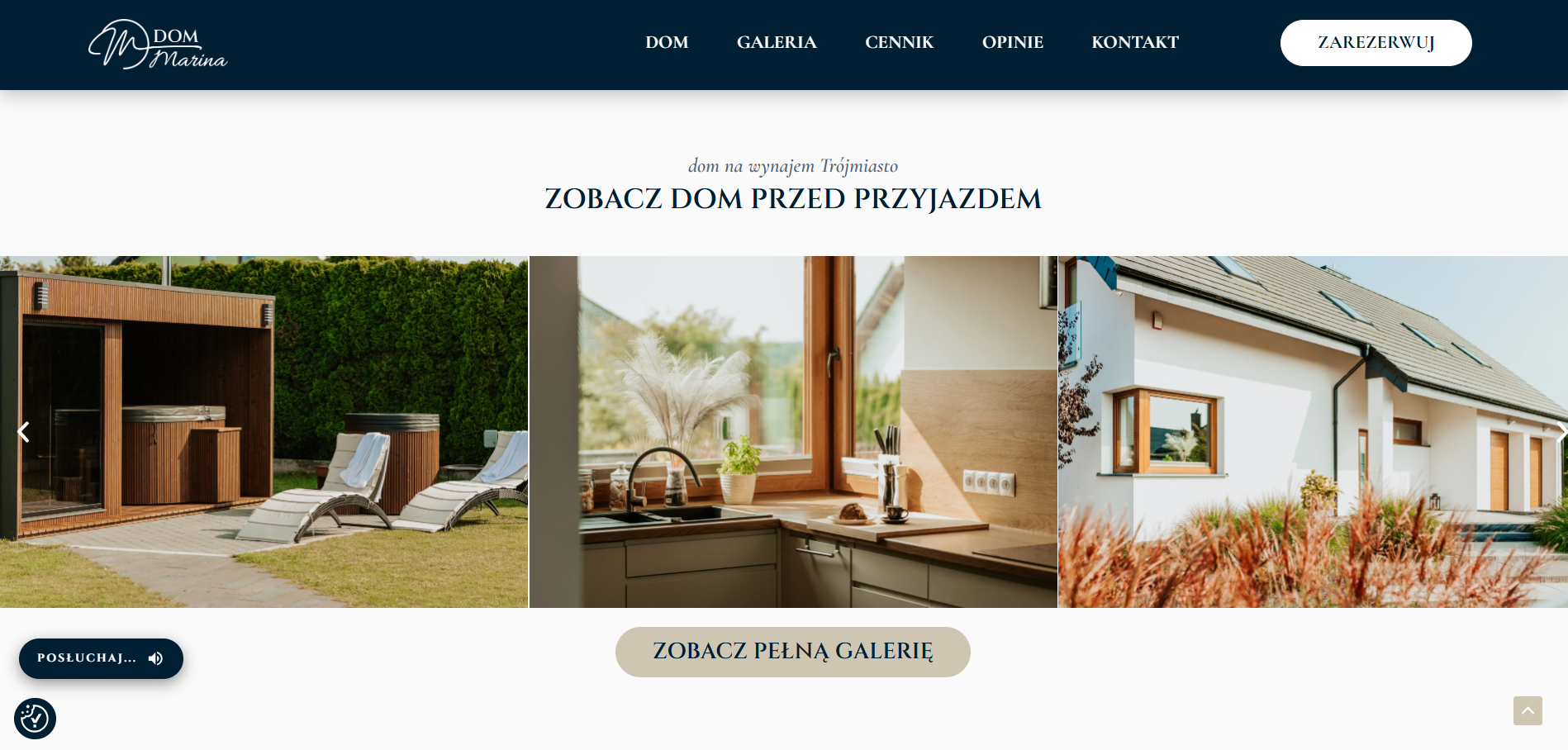 Fragment strony Dom Marina pokazujący wnętrza i atmosferę miejsca