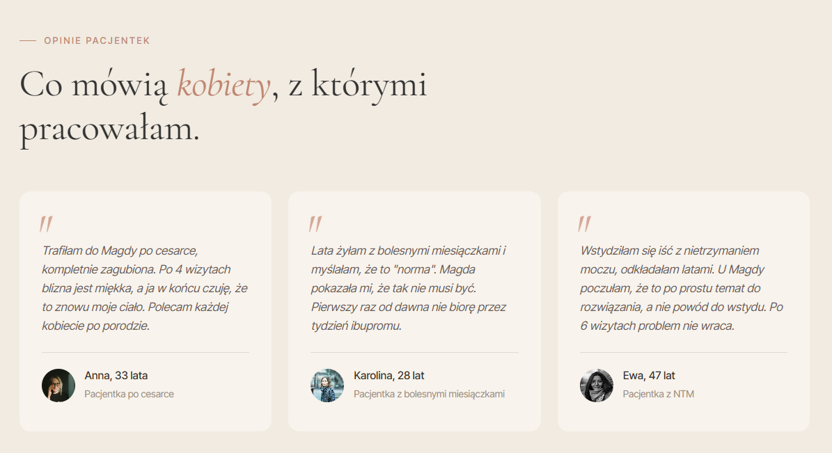 Sekcja dla kogo z opiniami pacjentek
