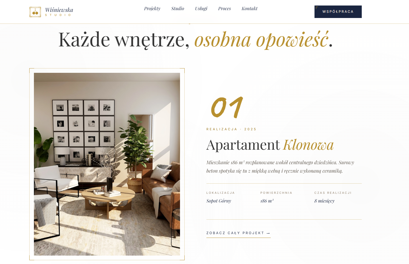 Sekcja projekty strony Wiśniewska Studio