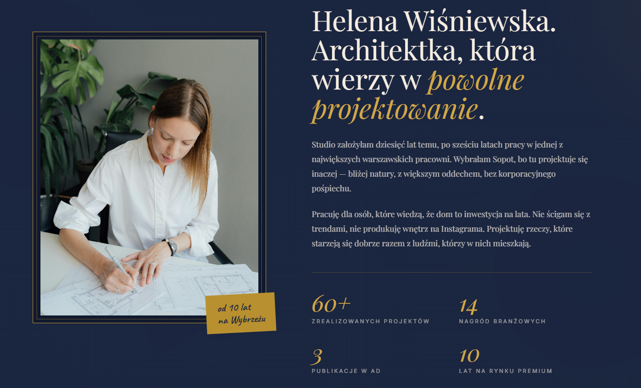 Sekcja o studio strony Wiśniewska Studio