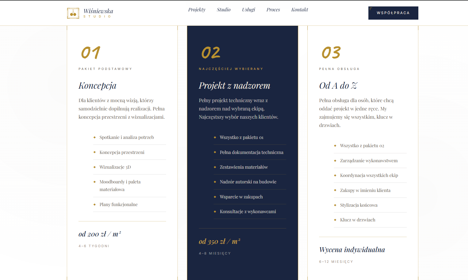 Sekcja usługi strony Wiśniewska Studio